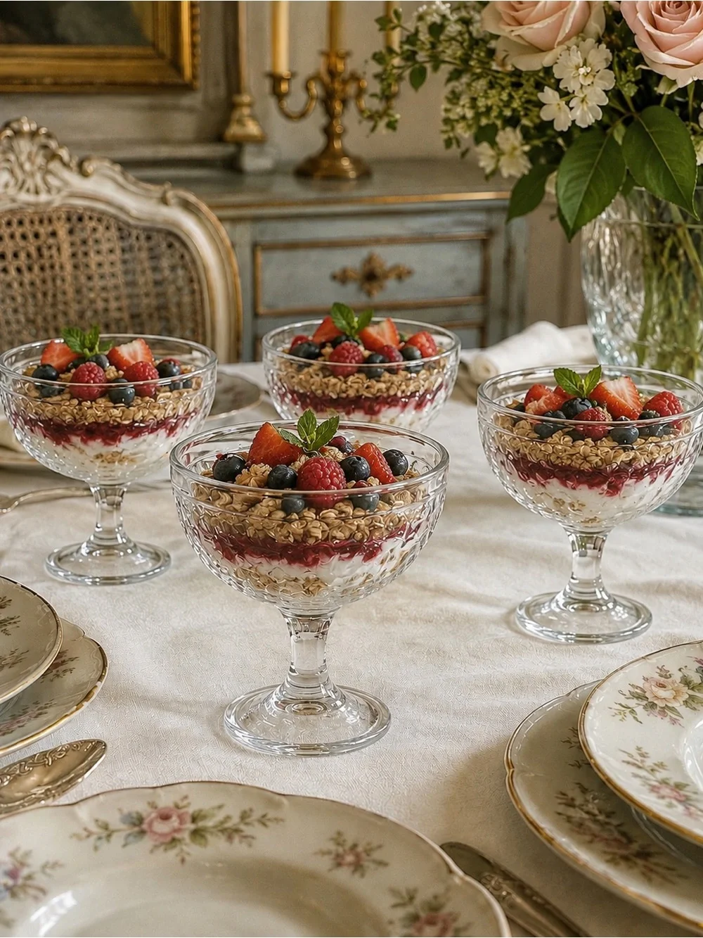 Vintage Luminarc France Fruit Relief Footed Dessert Coupes – Set of 4